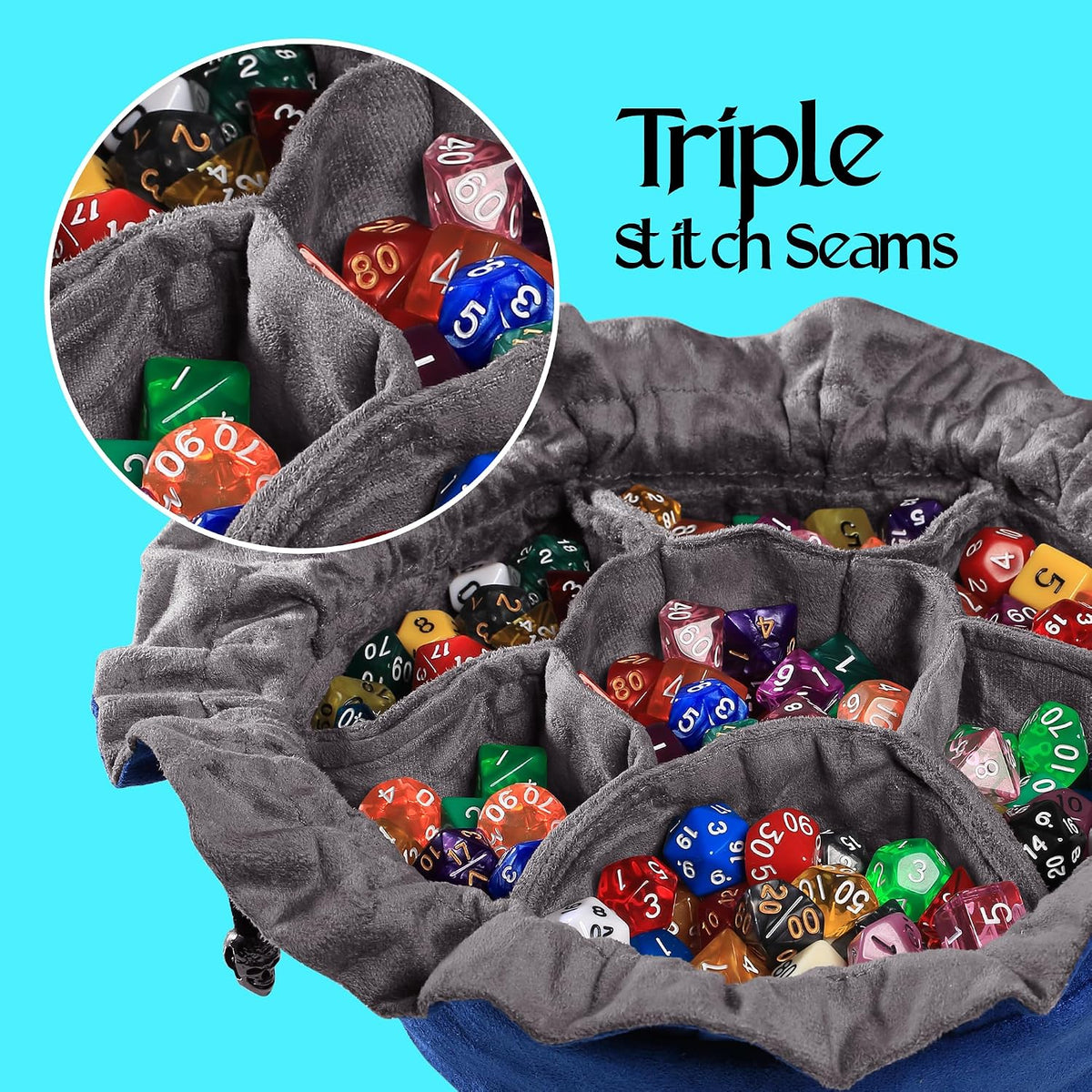 CardKingPro Immense Dice Bags with Pockets, Holds 150+ Dice - Blue - image 4