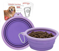 Prima Pet Expandable/ Collapsible Silicone Food & Water Travel Bowl - Purple / LARGE (5 CUPS)