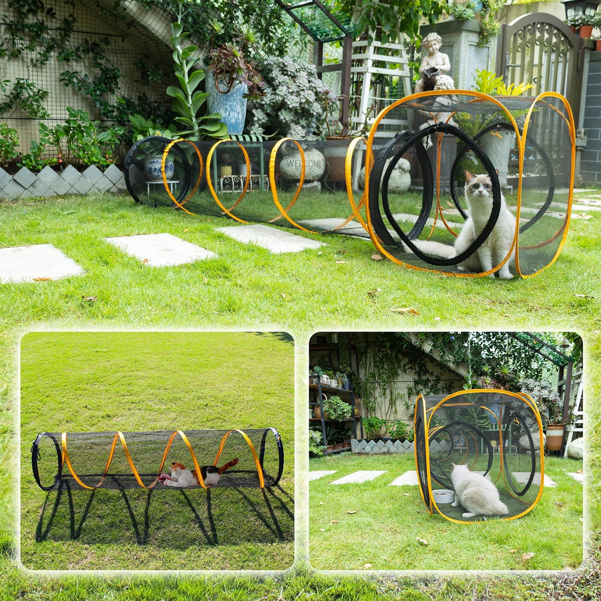 Cat Play Tunnel + Cube for Indoor and Outdoor, Cat Playpen - 2pcs Run Tunnel with Cube - image 3