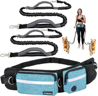 PetAmi Hands Free Dog Leash with Waist Running Belt Bag, Single – Essentials for Dogs - 2 Leashes / Turquoise
