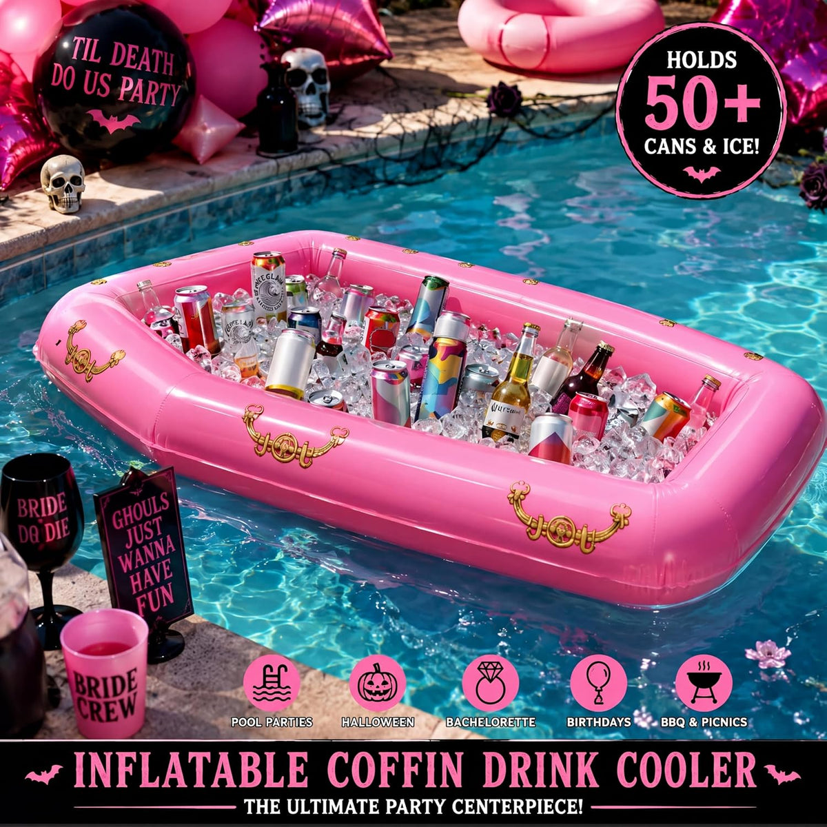 Aoriher 1 Pack 52" Halloween Inflatable Coffin Cooler Fake Coffin - Pink / 1 - image 3