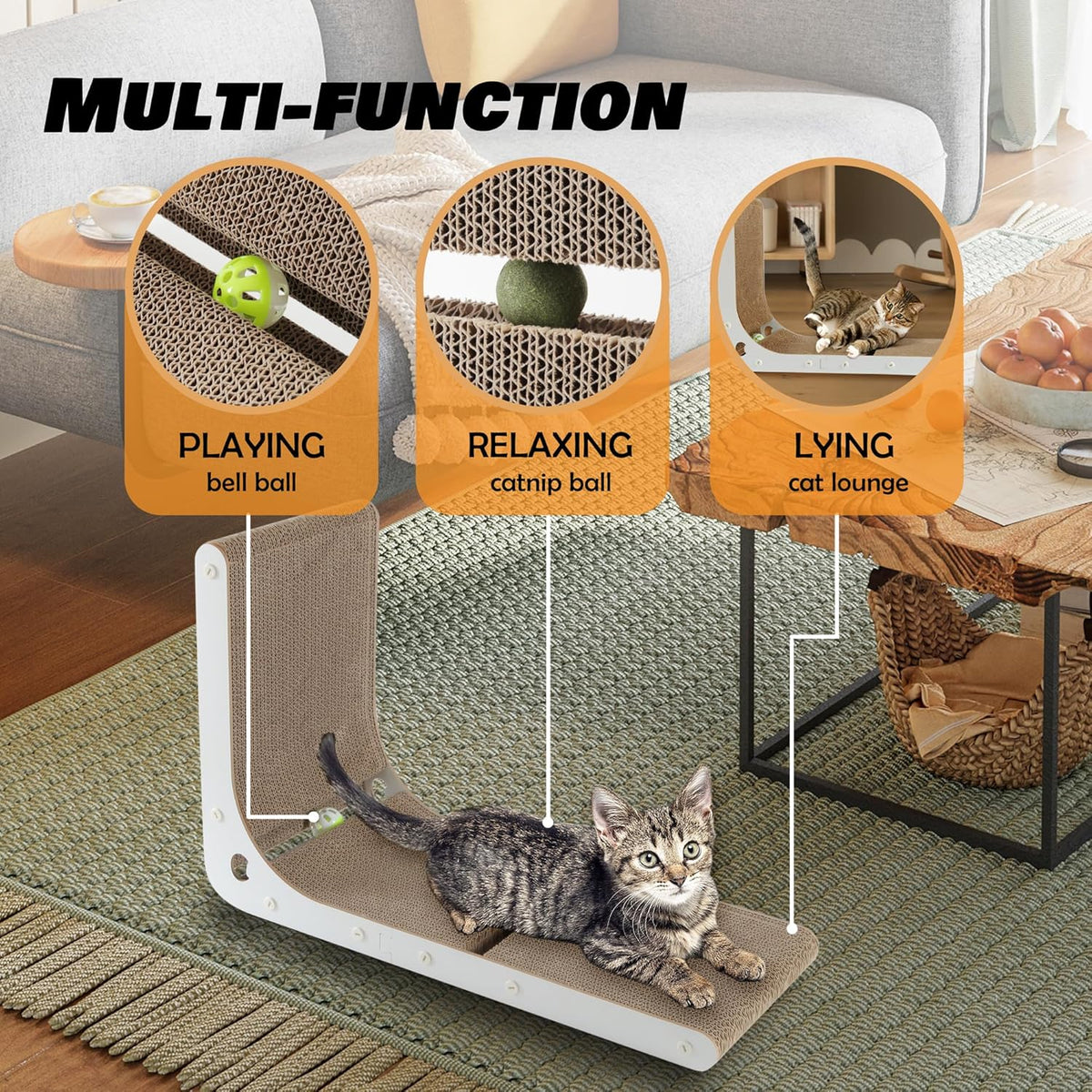 SMARTBEAN 3-Pack Cardboard Cat Scratcher for Indoor Cats - L-Shape Cat Scratcher - 1 pc - image 3
