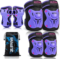 2PM SPORTS Knee and Elbow Pads Set with Wrist Guards for Kids Girls - Purple / Small