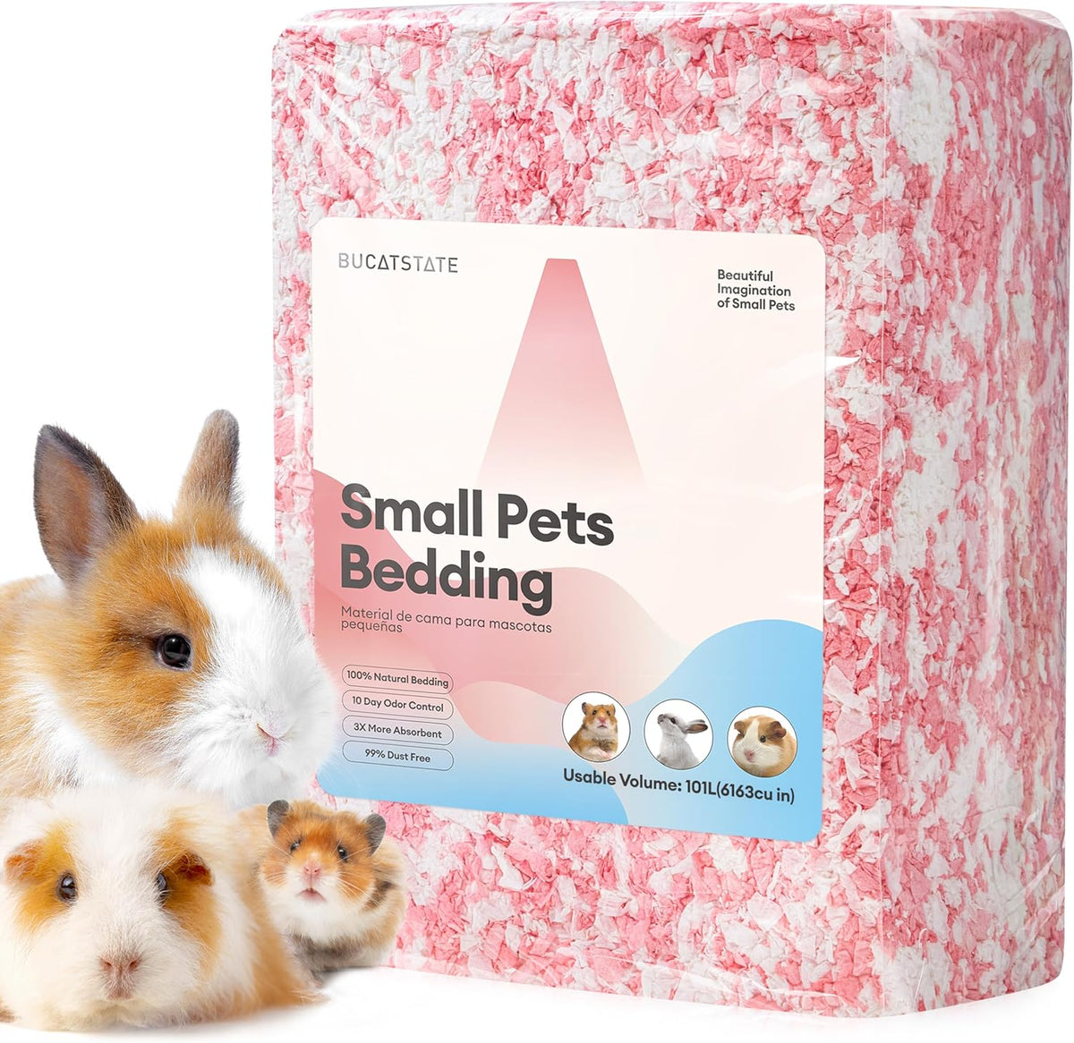 BUCATSTATE Hamster Bedding 15L, 99% Dust-Free Paper Bedding - Rosy / 101L