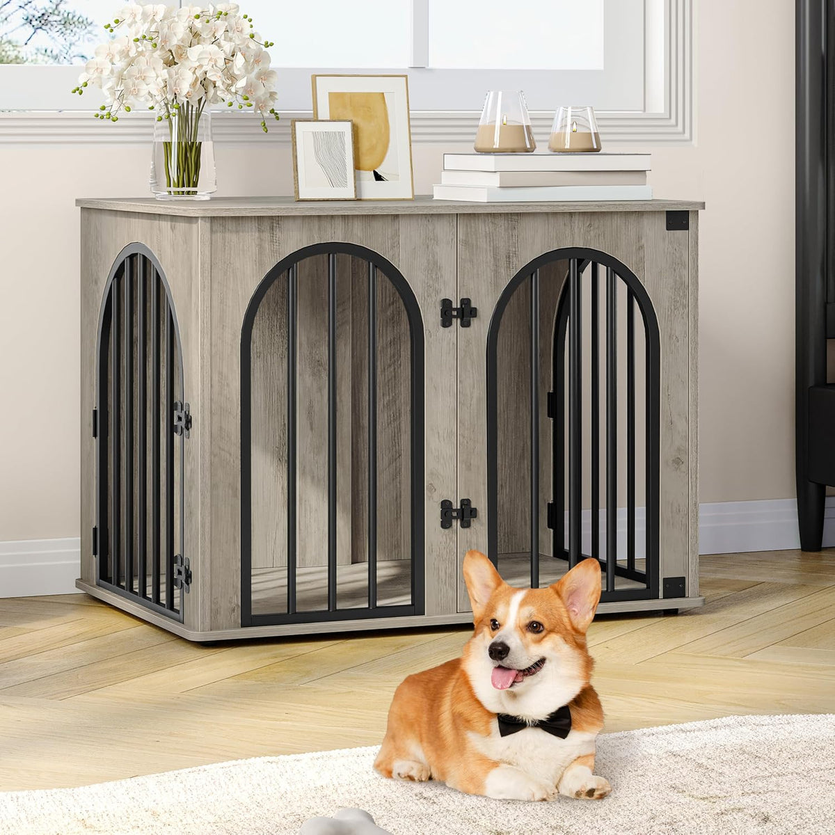 Hzuaneri 31.5 in Dog Crate Furniture - Greige / 31.5"L x 22.0"W x 24.0"H - image 3