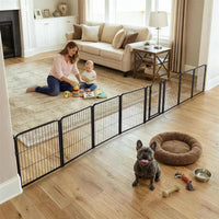 FXW Dog Gate, Extra Wide Adjustable for Openings Up to 219" - Black / Up to 183" W【7 Panels + 1 Door】 / 24"H