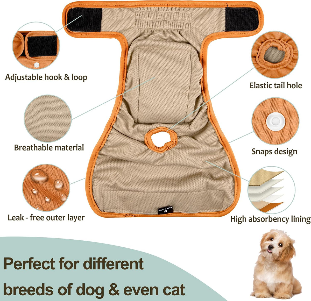 Washable Female Dog Diapers - Large（15"-17"Waist） / coffee&black&gery - image 2