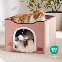 Bedsure Cat House Bed for Indoor Cats with Fluffy Ball and Scratch Pad - Pink / Single - image 4
