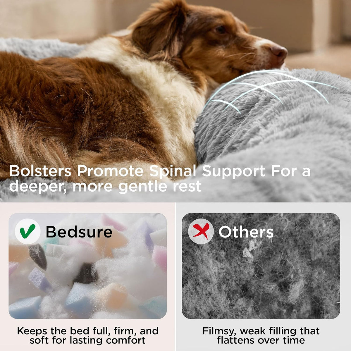 Bedsure SupportMax Calming Dog Beds Large Sized Dog Washable Pet Bed - Quiet Gray / XL(42x42x9) - image 2