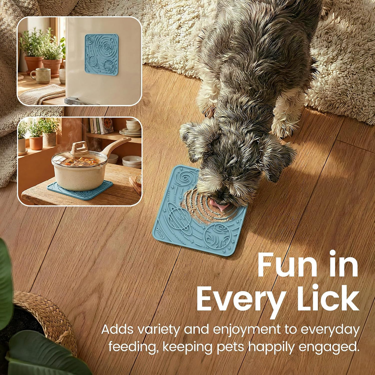 OHMO Lick Mat for Dogs&Cats, Space Pattern, Camo&Sage Green - Dark Blue&Light Blue / 5.9"L x 5.9"W - image 4