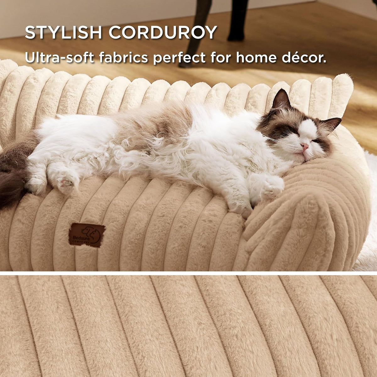 Bedsure ComfyFleece Shown on TV Fluffy Cute Cat Couch for Pets - 24x18x10" / Sandy Beige - image 4