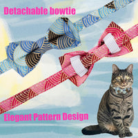 Collar for Cat Pet Breakaway with Bell Bowtie Detachable Bow - Kimono-Blue & Pink - image 3