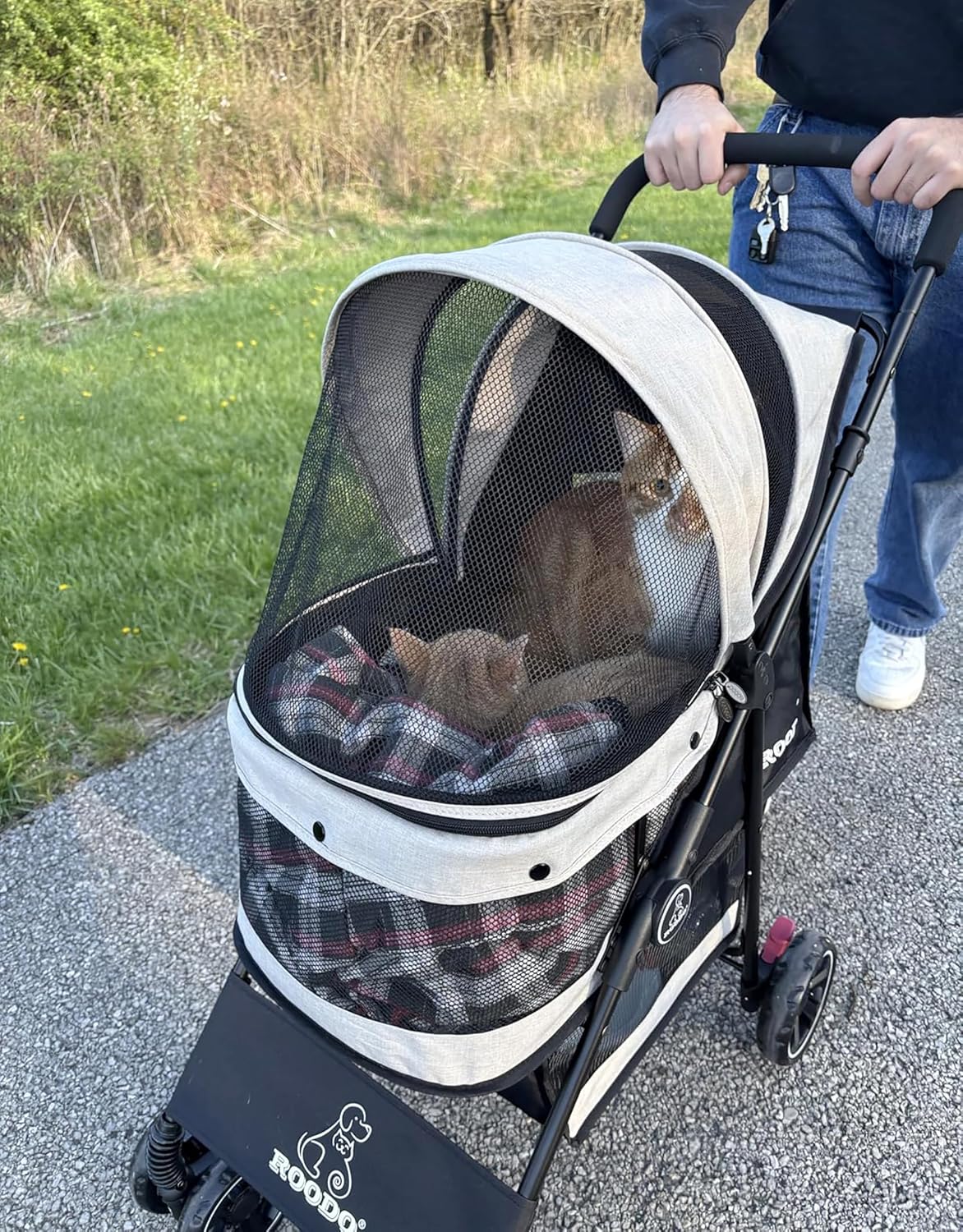 ROODO 4 Wheel Dog Cat Pet Stroller Best Lightweight Foldable Compact - Light khaki - image 3