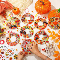 Hollowfly Thanksgiving paper wreath craft kits with gem stickers, ribbons and wool balls - view 38