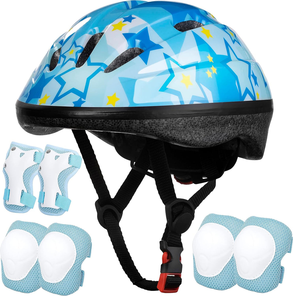 Lamsion Adjustable Kids Bike Helmet with Knee Elbow Wrist Pads - Blue