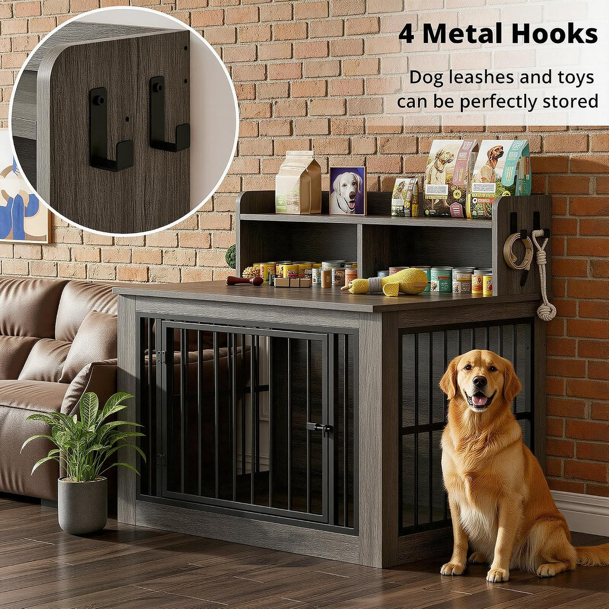 IRONCK Dog Crate Furniture, Heavy Duty Pet Crate for Large Dog - 30.0"L x 43.3"W x 41.8"H / Grey - image 4