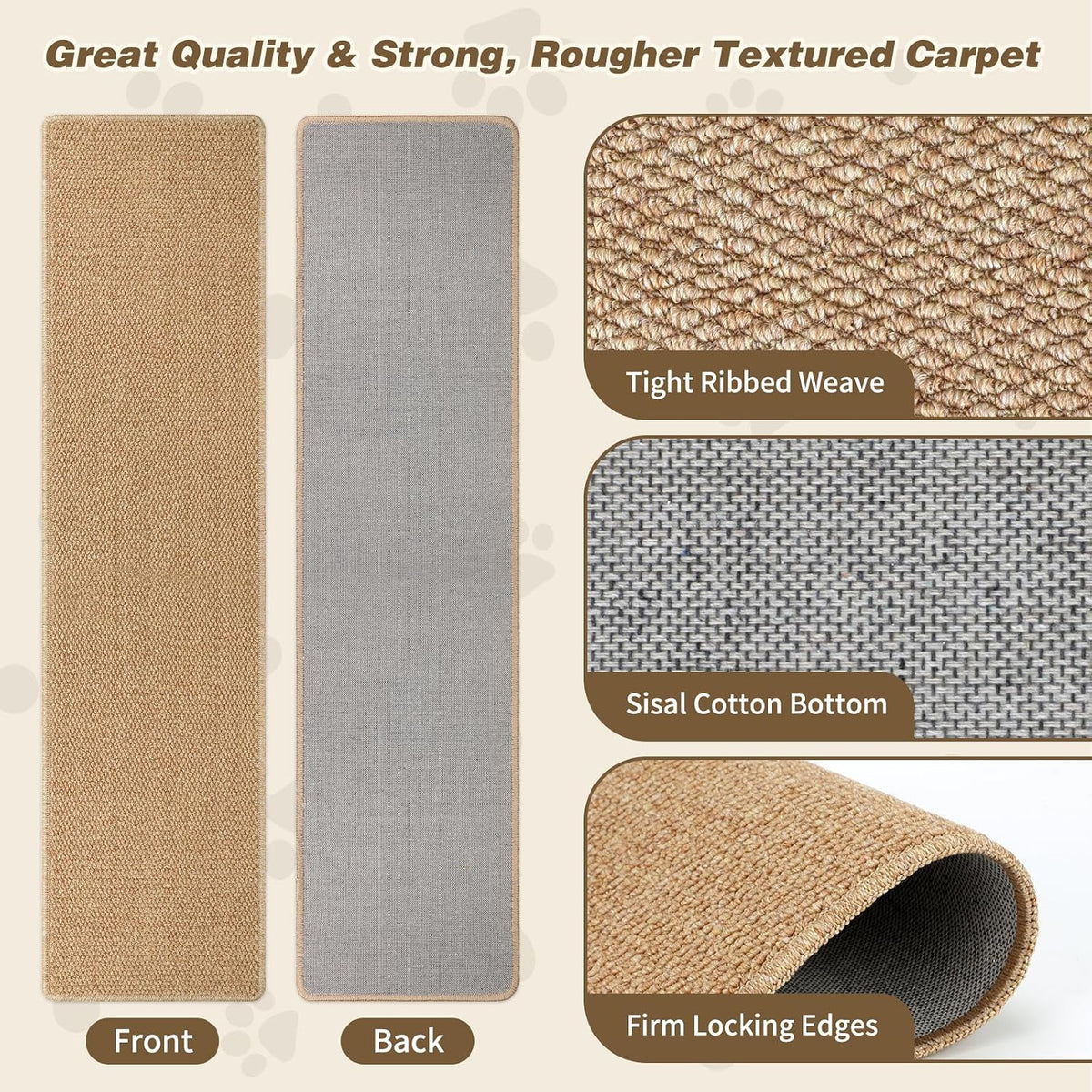 FHTONGE 71x15.8" Thickened Cat Wall Climbing Carpet with 16 Fixed - Deep Camel / 71x15.8"(180x40cm) - image 2
