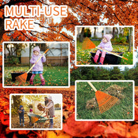 POMIKU kids rakes, four orange child size leaf rakes with wooden handles - view 4