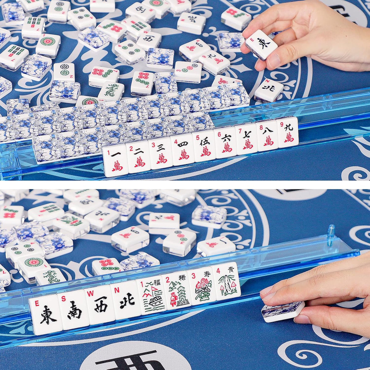 American Mahjong Game Set, 166 Green Tiles - Blue Pattern - image 4