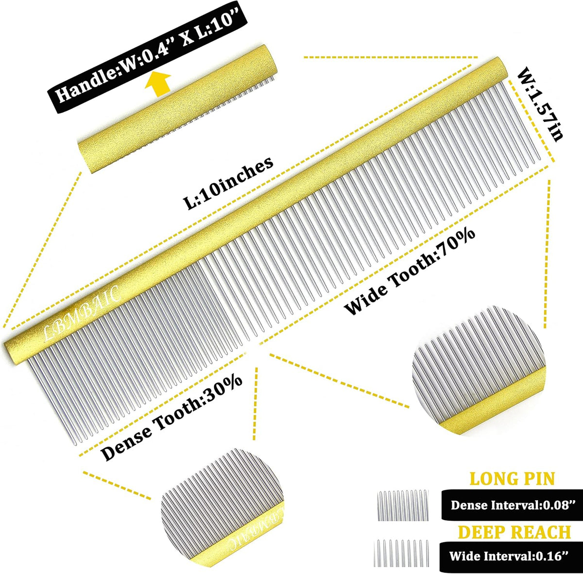 Metal Dog Grooming Combs Shedding Tangles, Knots, Mats. - Large / gold - image 2
