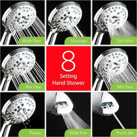 Hotel Spa AquaCare As-Seen-On-TV High Pressure Handheld/Rain 50-mode 3-way Shower Head Combo with Adjustable Arm - Anti-clog Nozzles, Tub & Pet Power Wash, 6 ft. Hose, All Chrome Finish