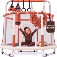 Happin 55’’ Trampoline for kids Safety Enclosure - Beige & Orange / Adventure