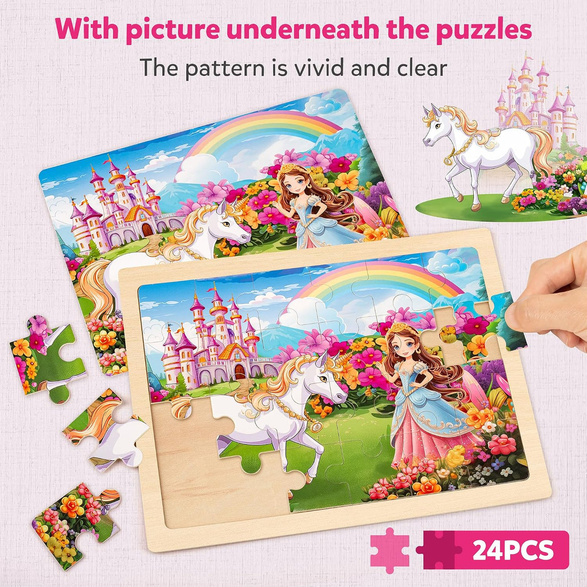 SYNARRY Large Unicorn Princess Fairy Wooden Puzzles for Kids Ages 4-6 – Fun for Kids & Family - Unicorn - image 3