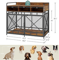 Dog Crate Furniture, 48" Heavy Duty Wooden Dog Crate End Table, XL Dog Kennel Furniture Large Breed, Decorative Dog Kennel Indoor with 3 Drawers & Steel Tubes 48" L x28 W x38 H (Rustic Brown)