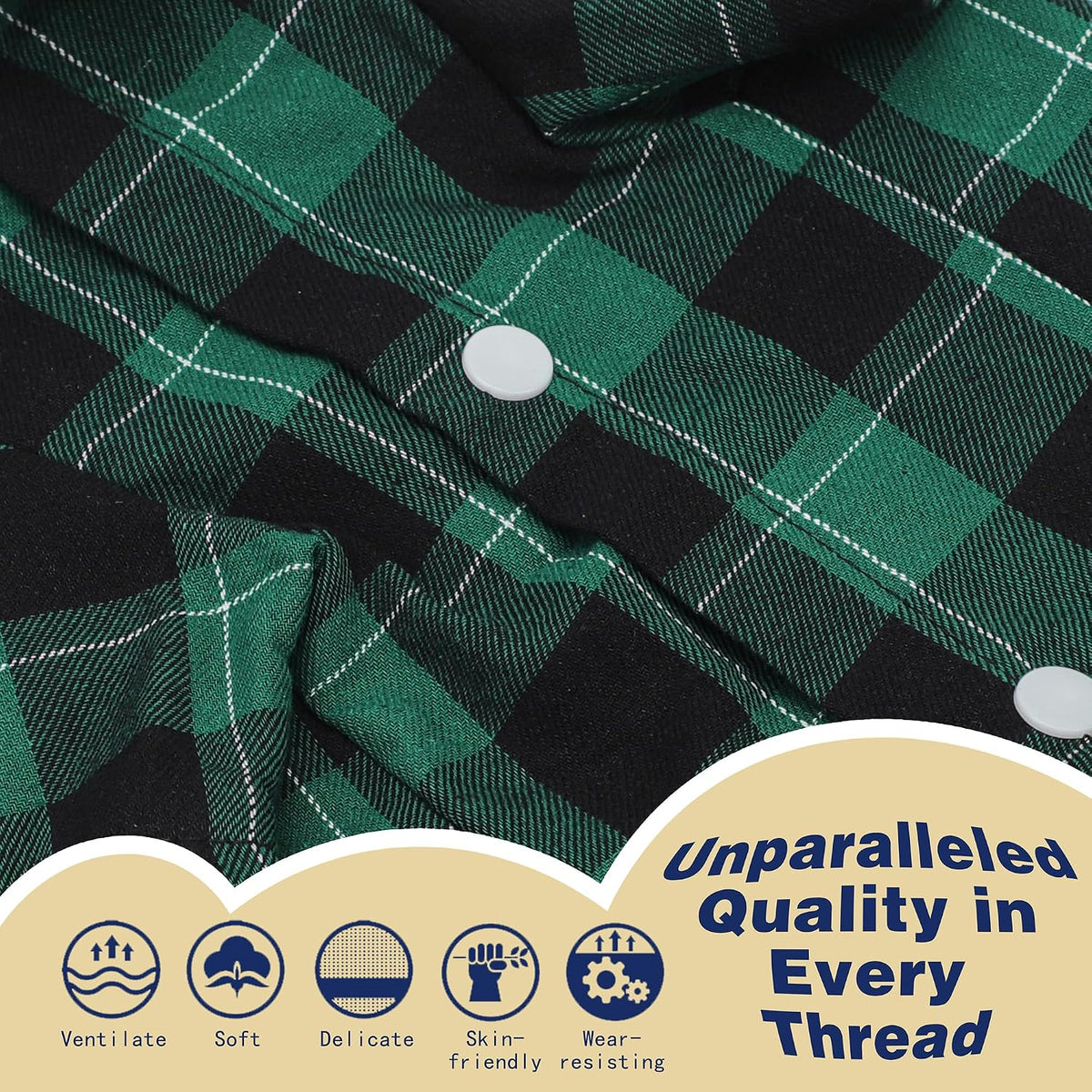 Plaid Dog Shirt: Classic Checkered Style in Pure Cotton for Large - XS-(2~4lb) | Chest(~13.7") / Green - image 2