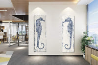 Yihui Arts, Seahorse Hand-Painted Wall Art on Canvas Abstract Artwork Art Wood Stretched Hanging Wall Decoration Sea Style Blue Painting for Home Decor