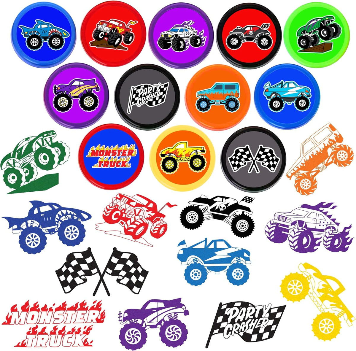 Car and truck stampers for kids, 12 pre-inked stamps in different vehicle designs and colors - view 19