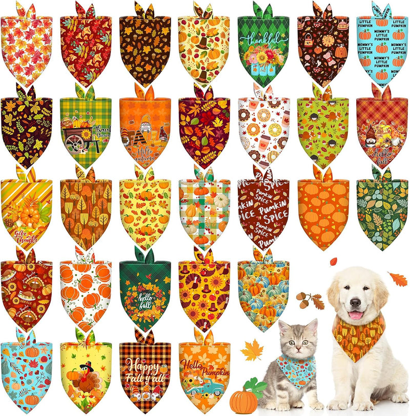 30 Pcs Halloween Dog Bandanas Bulk Adjustable Dog Scarves Bibs - Fall Thanksgiving 30 Pcs