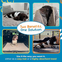 Pet 2-in-1 Dog Towel & Mat – Transforms from Drying to Bath Mat, Ultra Soft, Absorbent & Quick-Drying, Machine Washable Dog Towels with Detachable Non-Slip Mat and Hand Pockets (Medium)