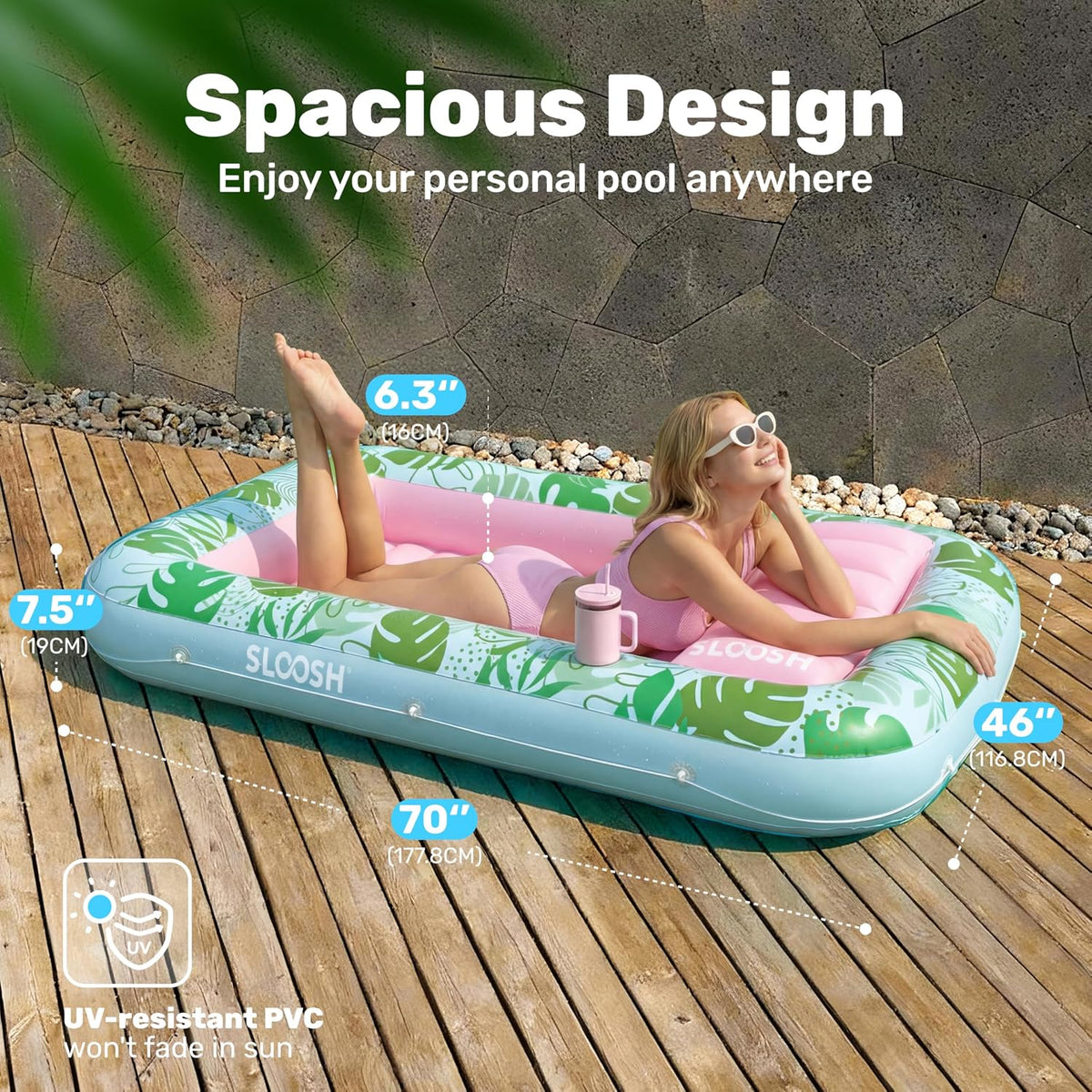 SLOOSH Inflatable Tanning Pool Lounger Float - Cyan Pink / Large - image 2