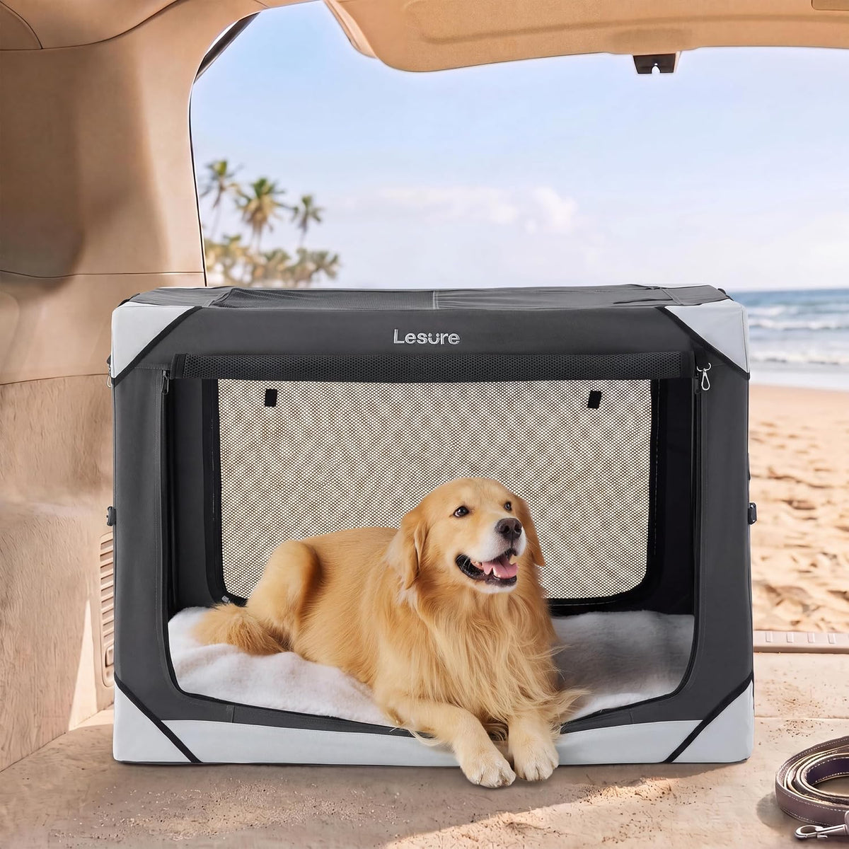 Lesure Portable Soft Collapsible Dog Crate for Large Dogs - Charcoal Grey / 42.0"L x 28.0"W x 30.0"H