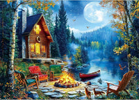 1000 Piece Jigsaw Puzzles for Adults, Lakeside Cabin with Letter – Fun for Kids & Family - Blue - Lakeside Canoe / 27.5" X 19.7"