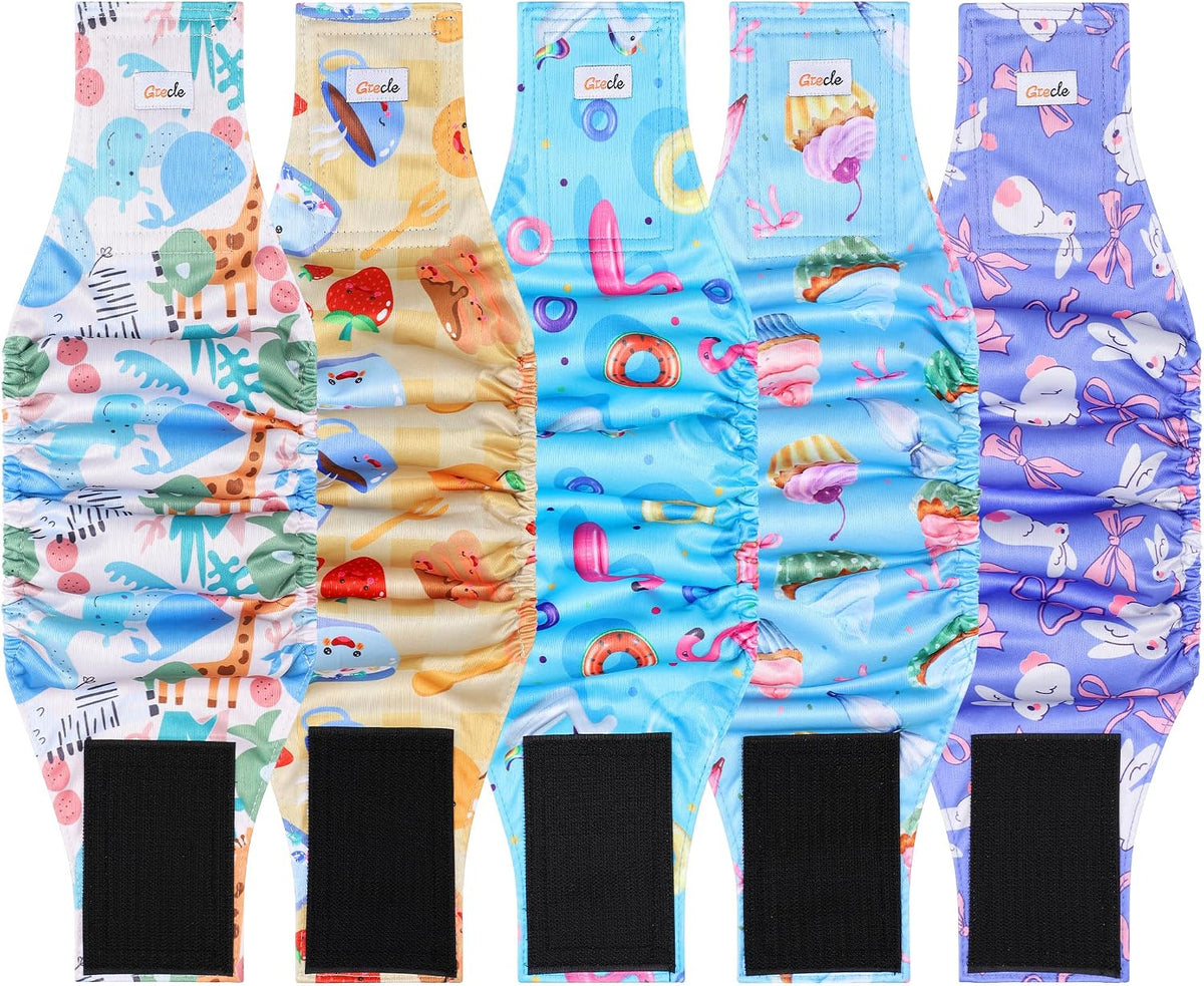Dog Belly Bands for Male Dogs 5 Pack, Reusable Male Dog Diapers - Medium / Cake