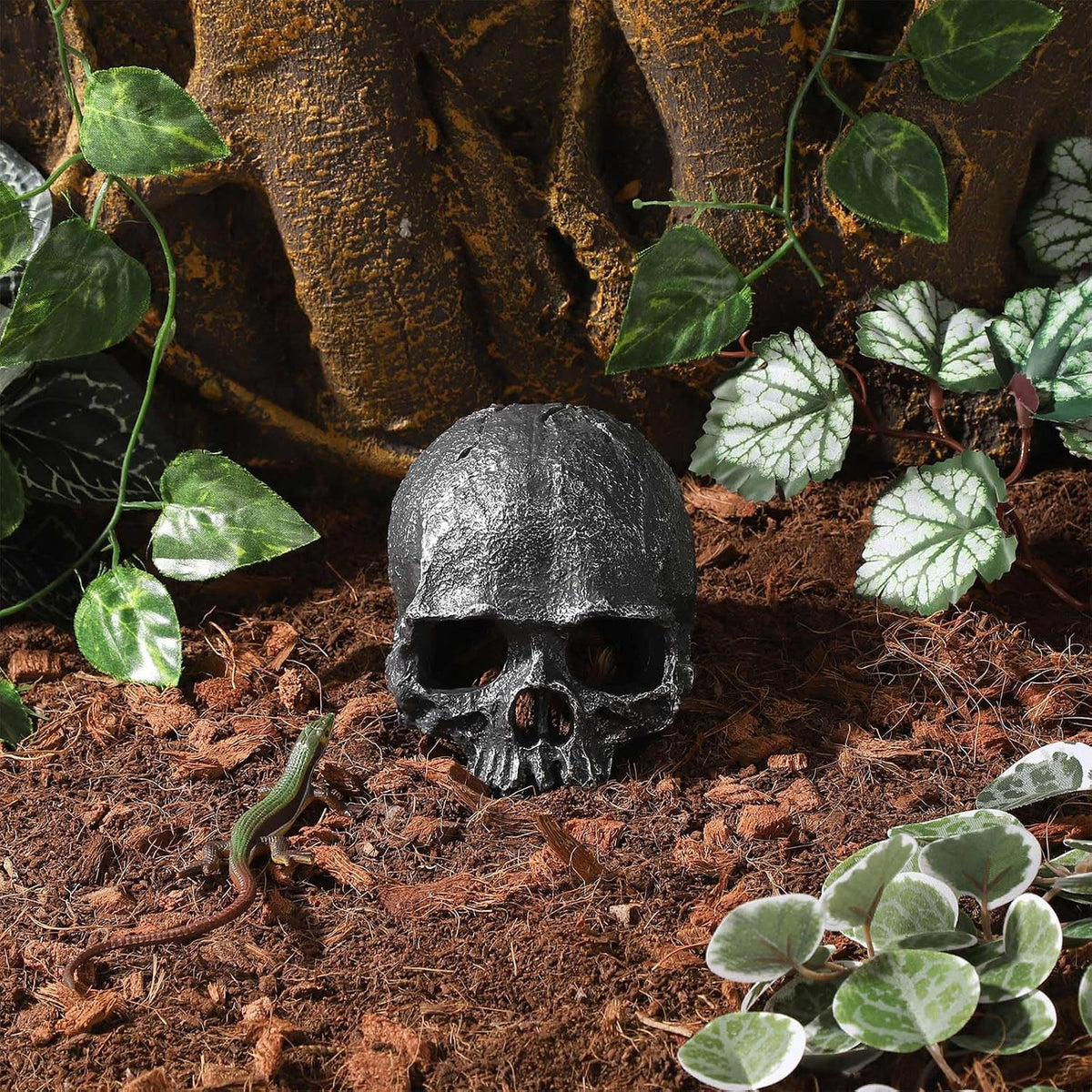 Resin Reptile Hideout for Tank Realistic Skull Decor for Terrarium - Black - image 2