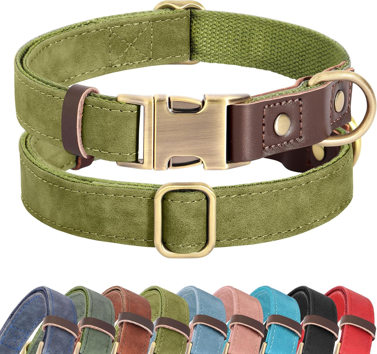 PU Leather Dog Collar for Small Dogs Puppy, Soft Lining, Green S – Essentials for Dogs - Olive Green / S: Neck 11-15", Width ⅝"