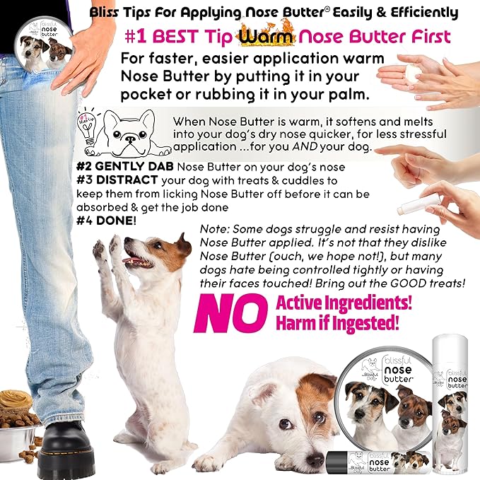 The Blissful Dog Jack Russell Terrier Nose Butter for Dry, Cracked Skin, Lick-Safe Dog Nose Balm with Moisturizing Shea Butter, Almond, Olive, and Essential Oils, Pet Supplies, Uncented, 0.50 oz.