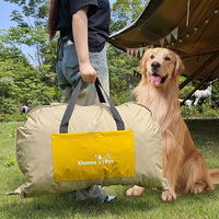Portable Waterproof Dog Mat for Camping, Patio & Travel - Foldable Outdoor Dog Bed with Teflon Shell & Removable Plush Pad - Easy Clean, Durable - S (Khaki)