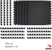 Norsk Foam Floor Gym Mats with Interlocking Tiles, .47" Thick, 24"x24", 36-Pack, 144 Square Feet, Diamond Plate Design, Black