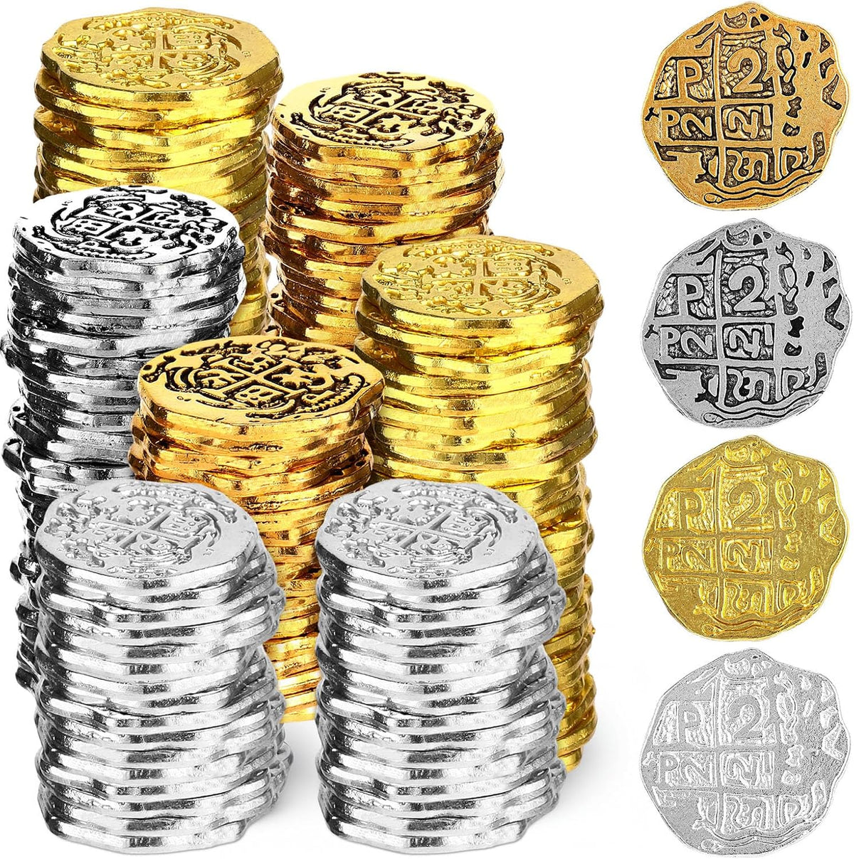 Hicarer metal pirate coins, 35 Spanish doubloon replicas in bronze, gold and silver - view 2