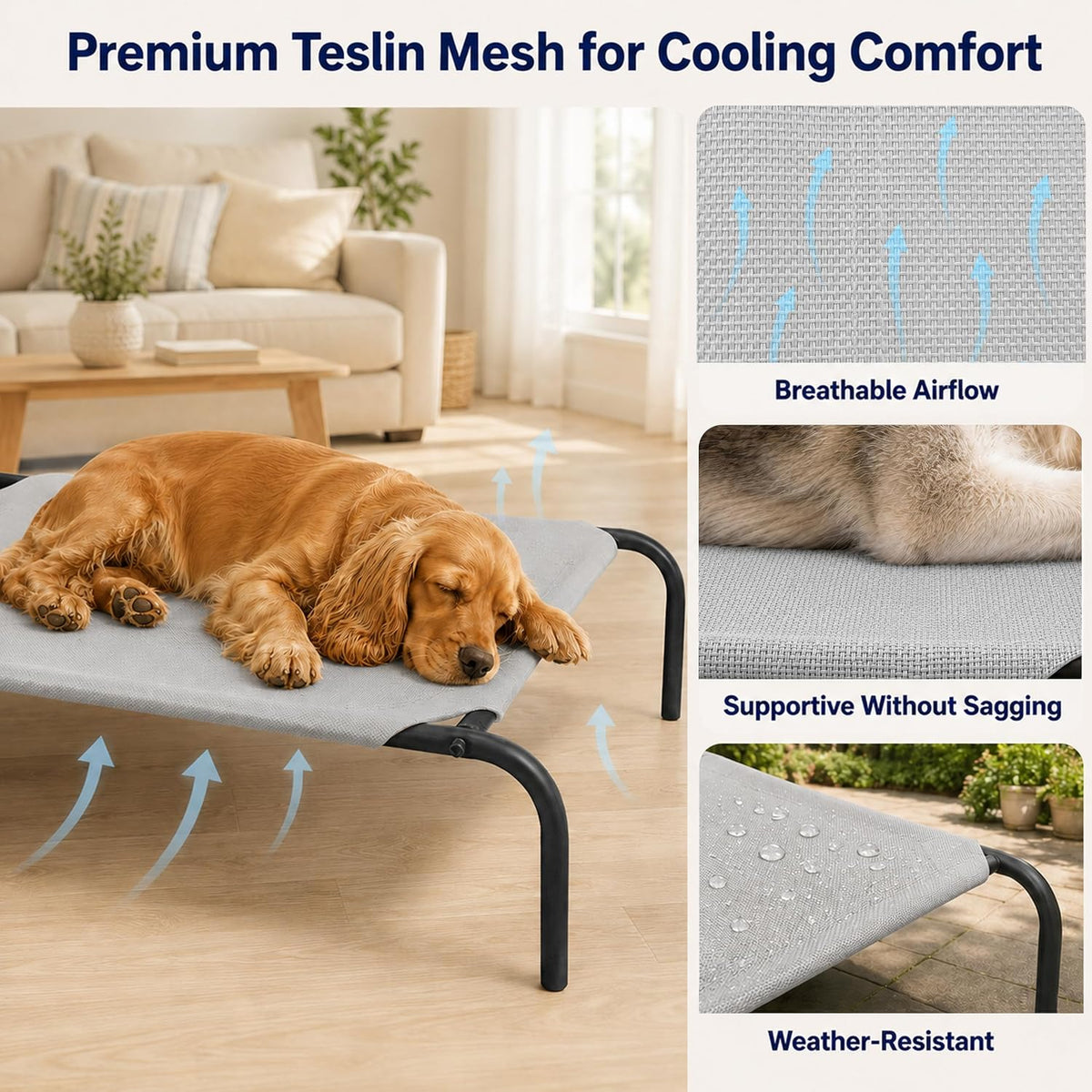 Raised Pet Cot for Small Pets – Essentials for Dogs - Medium / Grey - image 3