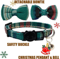 Cat Collar Breakaway Bowtie Safety with Bell Adjustbale Kitten Puppy - P-[2pcs] Xmas Plaid - image 4