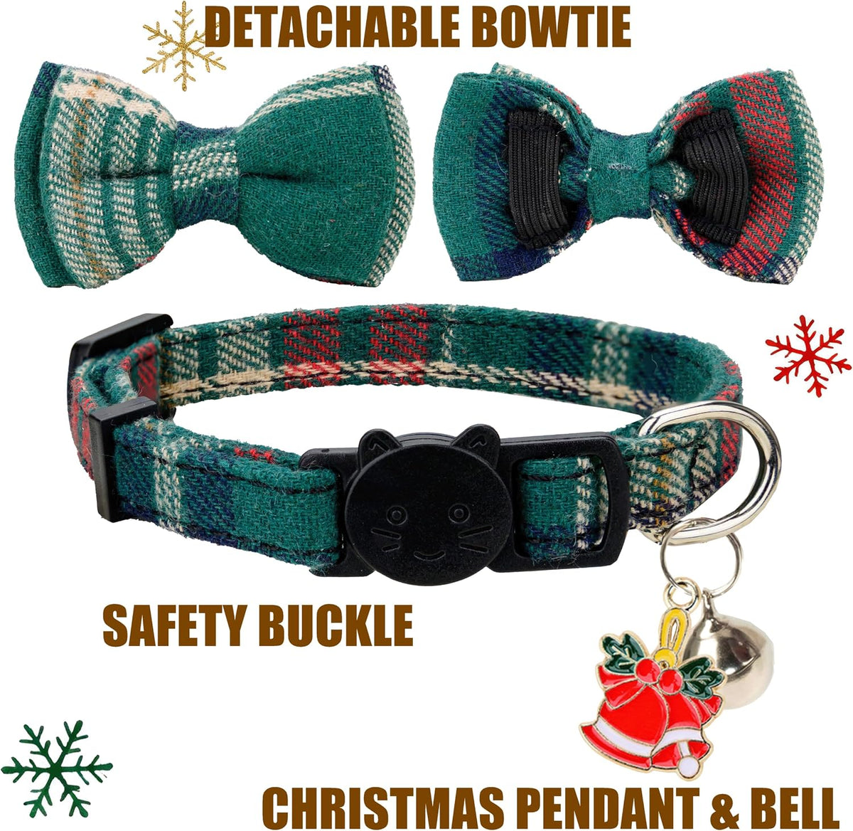 Cat Collar Breakaway Bowtie Safety with Bell Adjustbale Kitten Puppy - P-[2pcs] Xmas Plaid - image 4