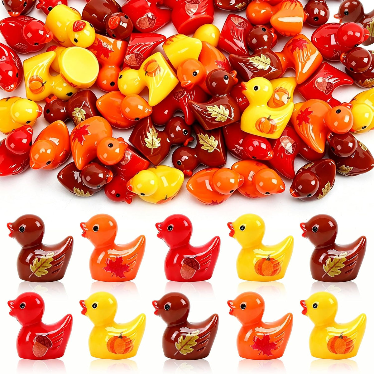 JUNEBRUSHS 50 Pcs Mini Pumpkins Fake Pumpkins Artificial Pumpkins - Autumn Duck Style