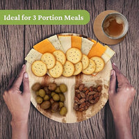 Dtocs 3 Compartment Plates (50 Pc) Palm Leaf 10 Inch Round Portion Control Buffet Sectional Plate | Bamboo Plates Disposable Like Compostable Camping Dinnerware Stronger than Divided Paper, Styrofoam