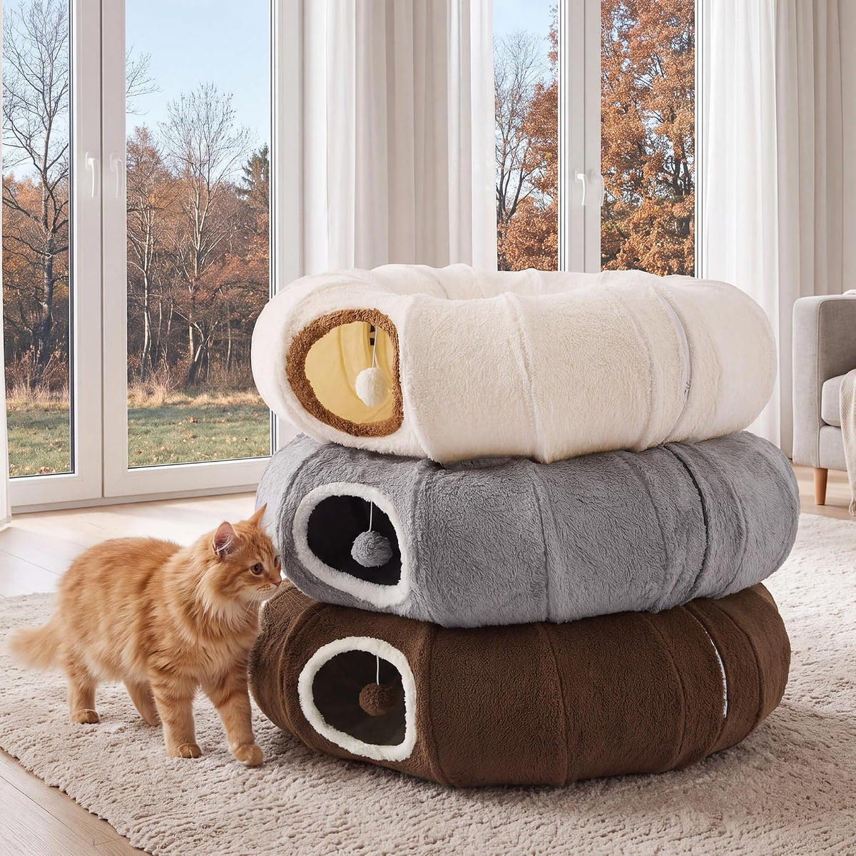 Cat Tunnel Bed for Indoor Cats - Brown / Standard - image 3