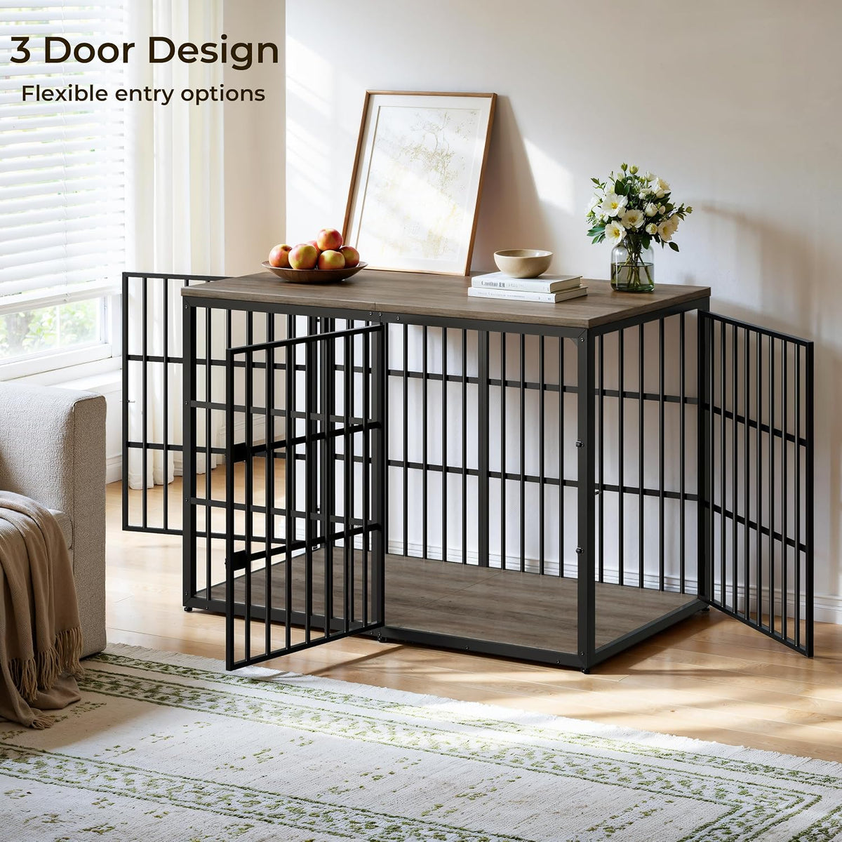 Lyromix 48'' XXL Dog Crate Furniture with 3 Doors for Large Dogs – Essentials for Dogs - Ancient gray / 53.9"L x 31.9"W x 37.2"H - image 3